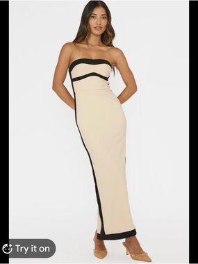 Strapless Cream Maxi Dress with Black Contrast